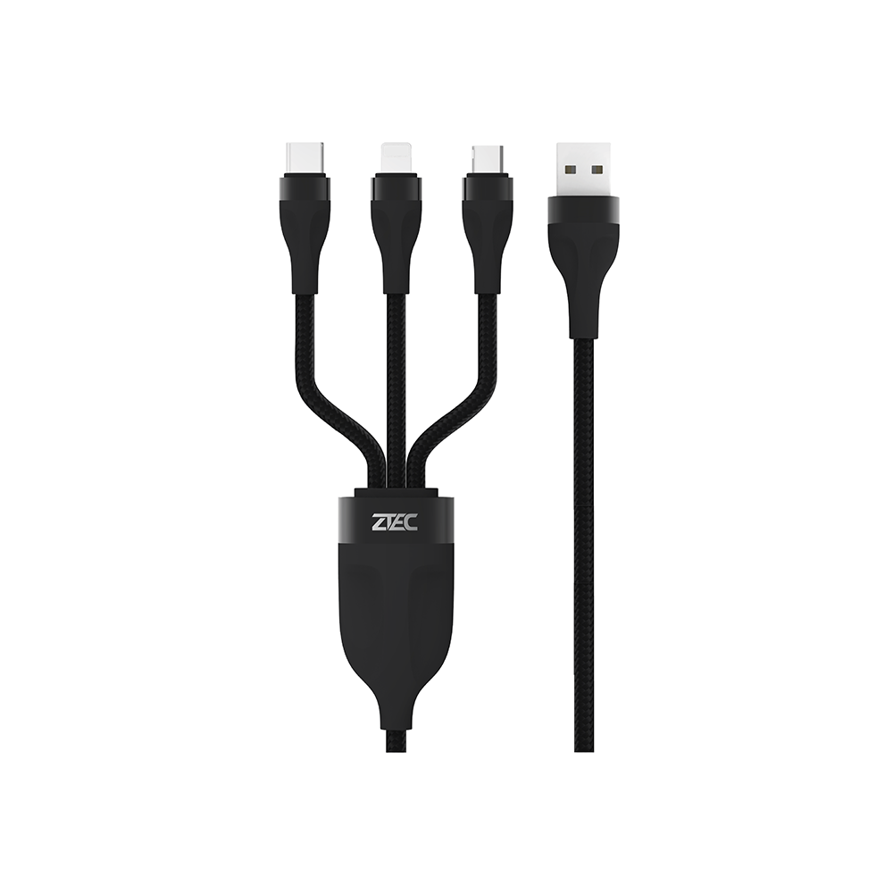 สายชาร์จ ZTEC รุ่น ZM411 USB-C,Micro-USB-,Lightning ยาว 1 เมตร สีดำ (3 พอร์ต,รองรับชาร์จเร็ว)_0